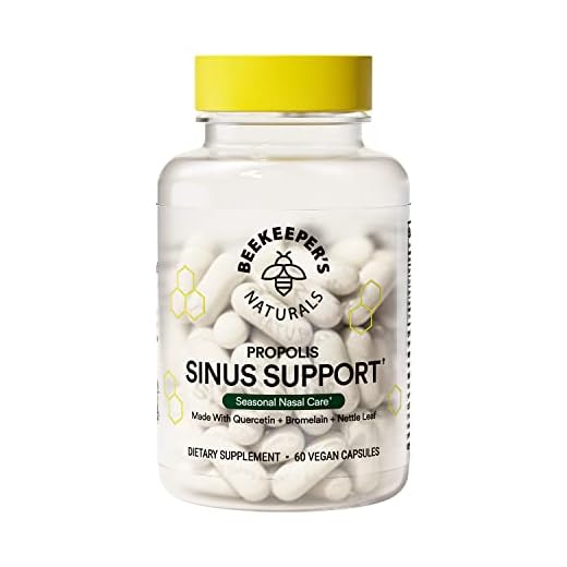 Beekeeper's Naturals All Natural Sinus Support for Adults, Seasonal Nasal Care Relief with Propolis, Quercetin, Bromelain, Nettle Leaf, & Vegan Capsule, Blocks or Suppresses Histamine, 60 ct