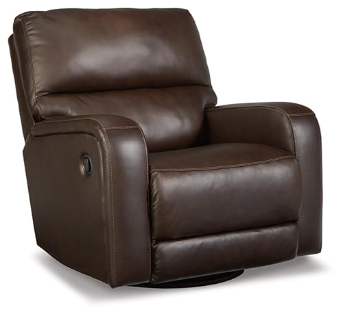 Signature Design by Ashley Emberla Contemporary Leather Match Manual Swivel Glider Rocker Recliner, Dark Brown -  Ashley Furniture Industries, U4480561