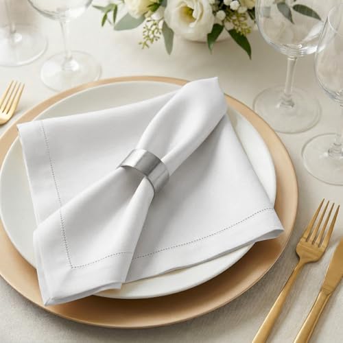 Palisa Polyester White Cloth Napkins Set of 12-20x20 Inch