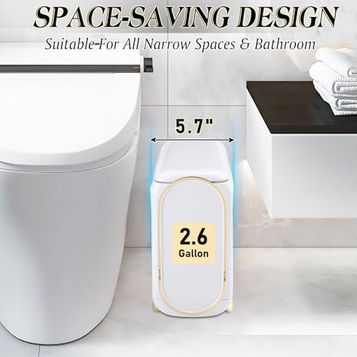 XLHOMO Bathroom Accessories Set, 9 Pieces White Bathroom Set, Bathroom Accessory Set with Slim Trash Can,Soap Dispenser,Toilet Brush,Toothbrush Set, Qtip Holders for Housewarming by XLHOMO - Image 2