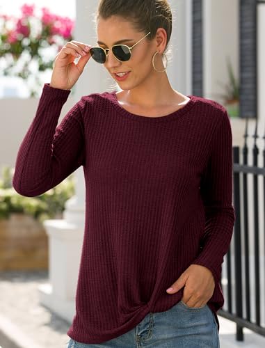 Neineiwu Womens Casual Tops Long Sleeve Cute Twist Knot Waffle Knit Shirts Loose Blouse4