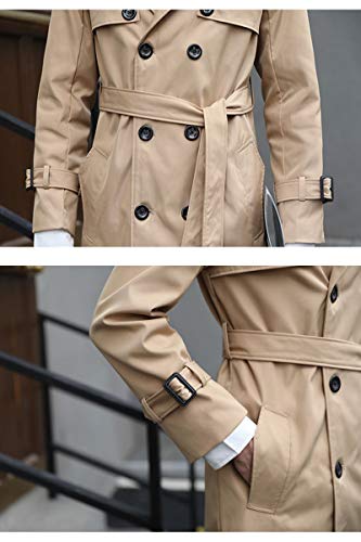 Men's Elegant Over Length Trench Coat Basic Relaxed Fit Double Breasted Jacket Classic Notched Lapel Fleece Lined Plus Size Winter Windbreaker,Khaki,Tag 7Xl(Fits Like Us 4Xl) #TOP5