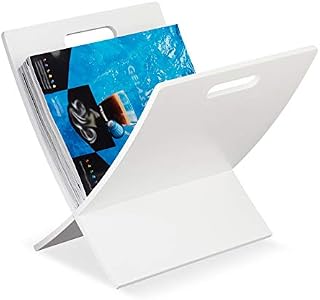 Relaxdays Newspaper Carry Handle Modern Design Wooden Magazine Rack 31 x 30 x 34 cm White, 1 Item