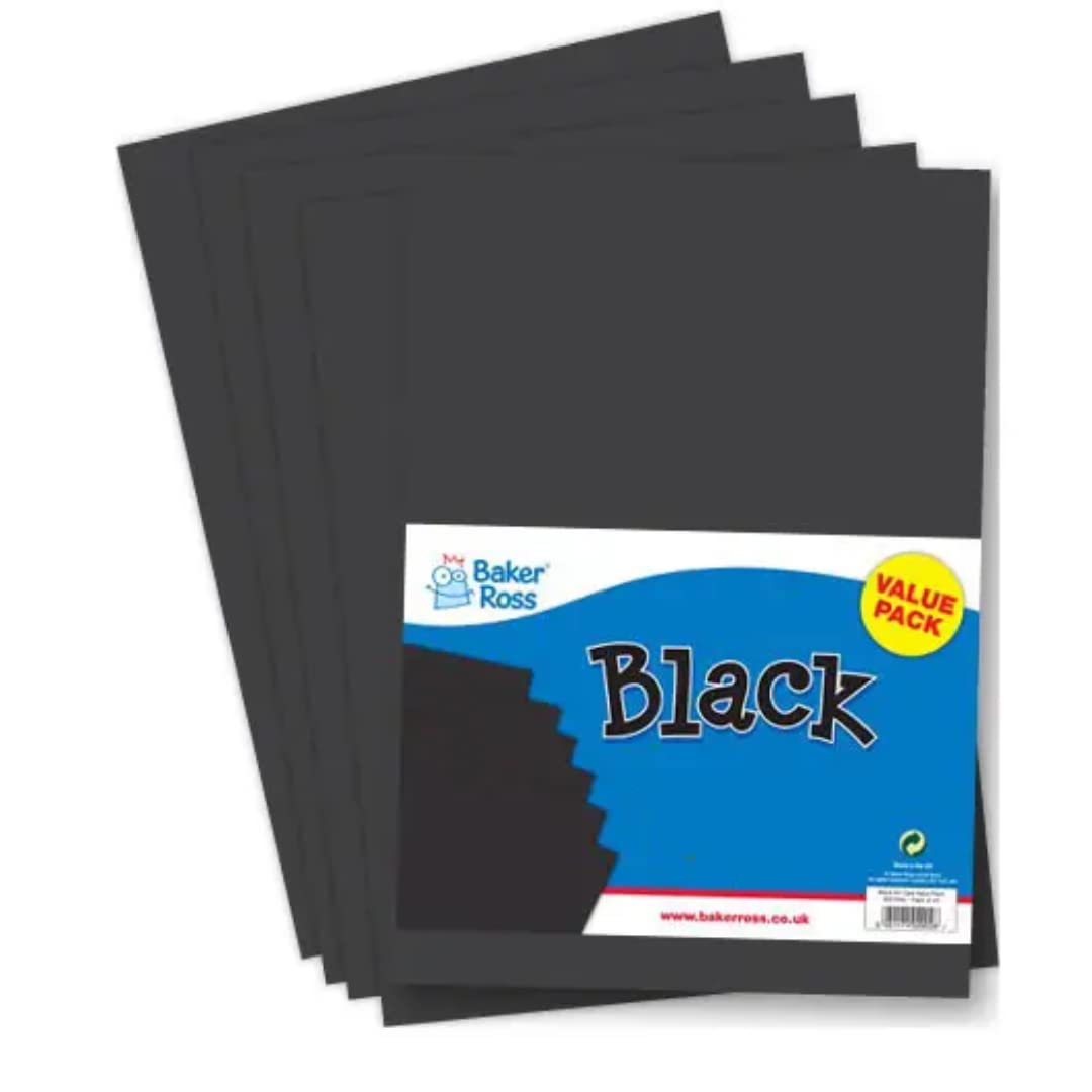 Baker Ross A3 Craft Card in Black [220gsm / m2] (Pack of 50) Perfect for Art and Craft Activities for Kids, Collages, Model Making and More