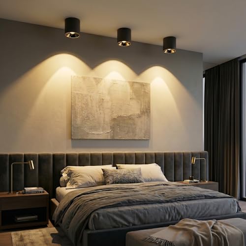 Image of 24W LED Dimmable Black Ceiling Spot Light 4.92'' Aluminum CRI90 3000KCylinder Spotlight Indoor Modern Minimalist Focus Black Ceiling Down Light Fixture for Living Room Hallway Foyer 3 Pack