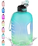 KEEPTO Motivational 1 Gallon Water Bottle with Straw,Sports Water Jug with Time Marker,Turquoise/Sky...