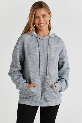 Image of SHEWIN Women Fall Waffle Hoodies Pullover Tops Hooded Sweatshirt