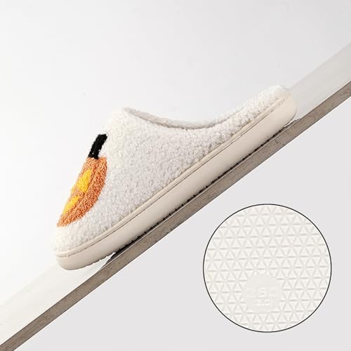 Pumpkin Slippers Halloween Slippers for Women Men House Shoes Spooky Slides Soft Warm Plush Couple Shoes Pumpkin/B4-37-384