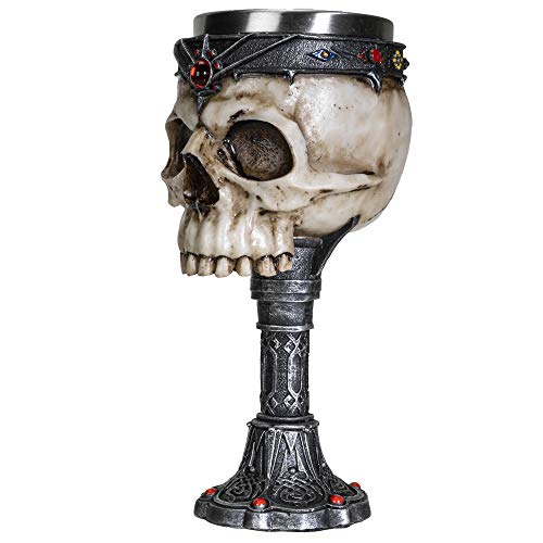 Summit Collection Crowned Gothic Ossuary Skull Wine Goblet Removable Stainless Steel Insert Stemware Sacrificial Ceremonial Skull Wine Chalice Goblet 7 Fl Oz Drinkware Halloween Decor #TOP2