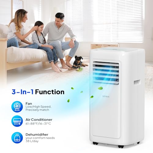 Bonnlo 8000BTU Portable Air Conditioner, 4-in-1 Air Conditioning Unit, Dehumidifier, Sleep Mode, Fan with 2 Speeds - Remote Control and Digital Display, 24H Timer, with 400cm Window Seal kit