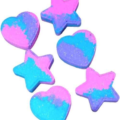 Set of 6 Hearts & Stars Bath Bombs - Scent Snow Fairies- Handmade - Colourful, Foaming, Kids - Image 4