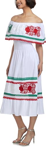 Image of YZXDORWJ Women Embroidered Mexican Peasant Casual Sexy Lace Off-Shoulder Long Dress