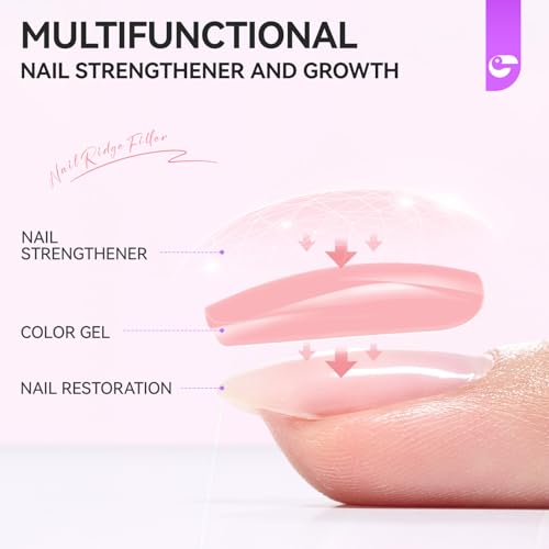 Nail Growth and Strengthener for Damaged Nails: Soft Pink Gelike EC Natural Nail Hardener Extra Strong and Growth - Long Lasting Nail Repair for Damaged Nails for Daily Work Home Salon