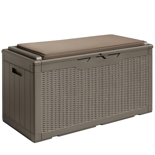 Image of Devoko 100 Gallon Resin Waterproof Outdoor Storage Box with Cushion