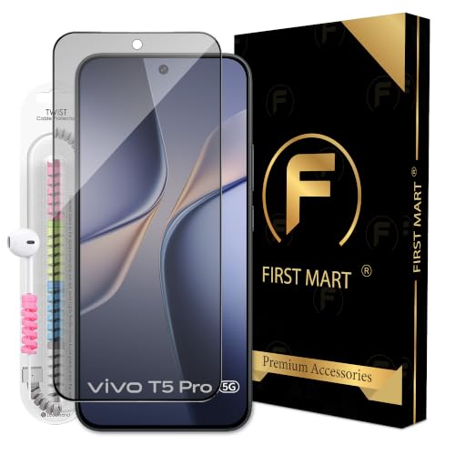 Image of FIRST MART Matte Anti-Glare Tempered Glass for Vivo T5 Pro With Installation Kit | Military-Grade Gaming Screen Protector & Cable Guard | Edge to Edge Coverage | Black