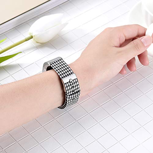 Maledan Bands Compatible with Fitbit Charge 2 and Charge 2 HR Fitness Activity Tracker for Women Men, Durable Woven Fabric Watch Band Replacement Accessories Strap Wristband, Small, Black/White Plaid - Thumbnail 3