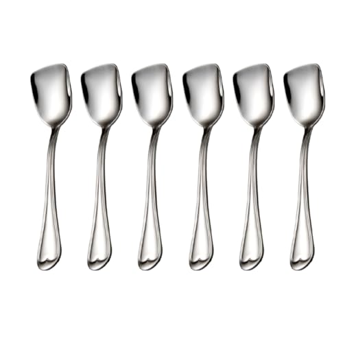 Best Ice Cream Spoons for Gifts and Everyday Dessert Enjoyment 3 faderic Ice Cream Spoons, Shovel Spoon 6pcs,18/10 Stainless Steel Dessert Spoons 6.0-inch, Silver