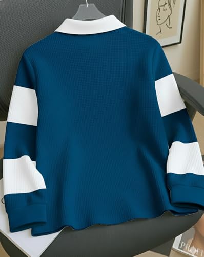 Image of Mens Stylish Half Zip Tshirt, Texture Striped Casual T-Shirt for Men, Formal Collared Neck Full Sleeves T-Shirt for Boys