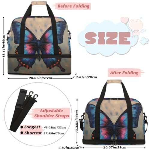 Large Weekender Overnight Bags Animal Butterfly Retro Travel Duffel Bag for Women Men Gym Bag With Shoe Compartment Foldie Travel Tote Bag Carry On Personal Item Bag for Travel Gym Sports2