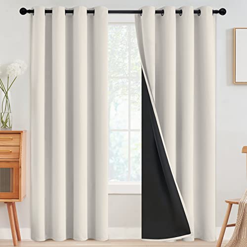 Image of SimpleHome 100% Blackout Curtains for Bedroom,Thermal Insulated Cream Grommet Window Drapes Room Darkening Curtains for Living Room with Black Back,52 x 90 Inch,2 Panels