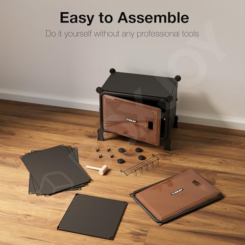 Image of BOXJOY 4 Shelf Black Shoe Rack for Home with 2 Brown Doors, Hard PET Plastic with Metal Door Frame, Shoe Chappal Slipper Sandals Stand