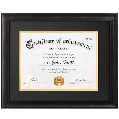 Yaetm 11x14 Diploma Frame with Mat or Display 15x18 Certificate without Mat, High Definition Tempered Glass, Acid-free Black Matt, Degree Frame for Graduation, Black, 1 Pack by Yaetm - Used condition - US$22.65