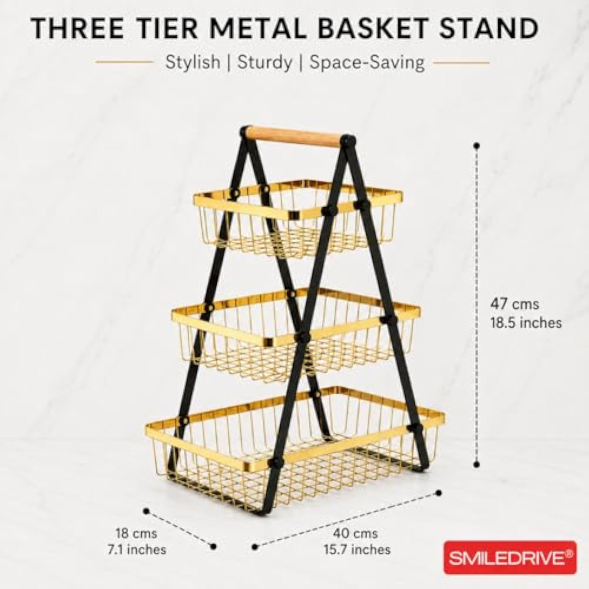 Golden 3-Tier Fruit Basket Stand
