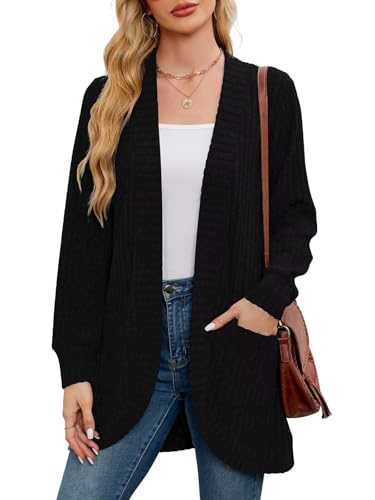 Image of BELAROI Women Plus Size Cardigan Sweater Fall Outfit | Open front long cardigan, lightweight sweater, versatile layering tops for fall winter, daily wear, outdoor, office clothes