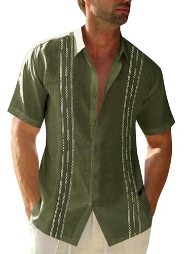 Runcati Mens Short Sleeve Guayabera Shirts Linen Cotton Button Do...