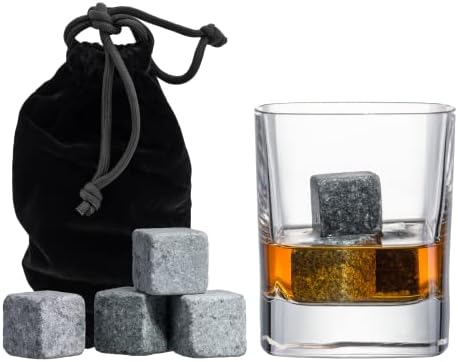 Set of 9 Grey Beverage Chilling Stones [Chill Rocks] Whiskey Stones for Whiskey and Other Beverages - in Gift Box with Velvet Carrying Pouch - Made of 100% Pure Soapstone - by Quiseen