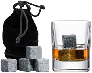 Set of 9 Grey Beverage Chilling Stones [Chill Rocks] Whiskey Stones for Whiskey and other Beverages - in Gift Box with Velvet Carrying Pouch - Made of 100% Pure Soapstone - by Quiseen