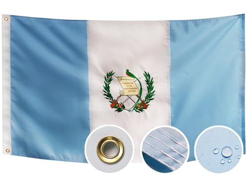 Double Sided Guatemala Flag 3x5 Ft Outdoor Guatemalan Flags Heavy Duty 210D Nylon Sewn Stripes Stronger Brass Grommets 4 Stitched Hemming Perfect for Outside