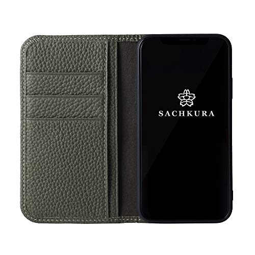 【Amazon限定ブランド】 SACHKURA iPhone 12 mini 対応 手帳型 ケース レザー 本革 シュリンクカーフレザー 牛革 マグネット無し 耐衝撃 手帳 メンズ レディース モスグリーン SK-12-MossGreen
