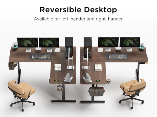 Image of WALKINGDESK 75x61 Inches Reversible L Shaped Standing Desk Height Adjustable with Cup Holder, Electric Corner Computer Workstation for Home Office, Ergonomic Sit Stand up Gaming Desk, Black Walnut