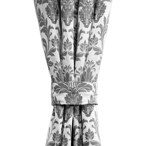 Image of Silver Jacquard Eyelet Curtains 46 x 72 Inch - Luxury Fully Lined Ring Top Curtains For Bedroom and Living Room - Decorative Richmond Curtain Set Of 2 Panels With Tie Backs