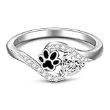 LOVGIFSET Dog Cat Paw Print Ring Pawprint Ring for Women Paw Rings Sterling Silver Paws Prints On My Heart Puppy Pet Jewelry Size 9