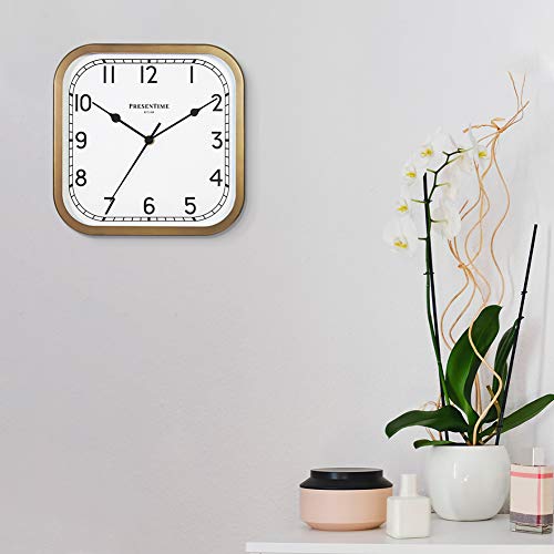Presentime & Co 10" Anton Vintage Square Clock, Silent No Ticking, Antique Hamilton Gold #TOP5