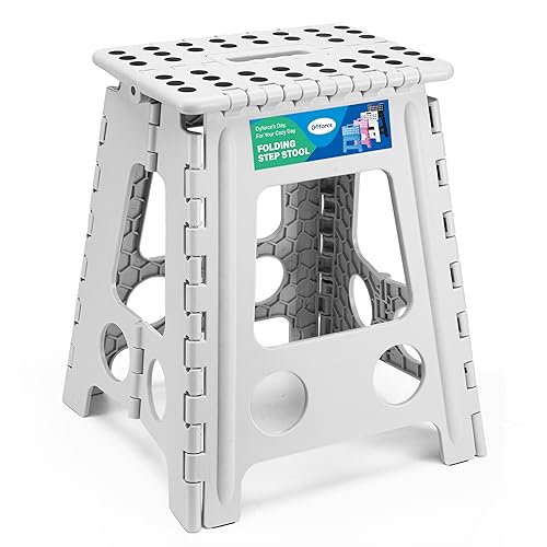 Image of Dyforce 16 Inch Folding Step Stool, 400 lbs Heavy Duty Plastic Step Stool for Adults, Non-Slip Foldable Stepping Stool with Anti-Pinch Handle for Kitchen Bathroom Bedroom Office, Grey 1PC