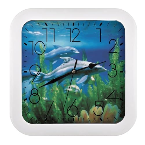 ZGHQHCDRH Aquatic Biologicals Wall Clock-Modern Simple Style Square Clock Battery