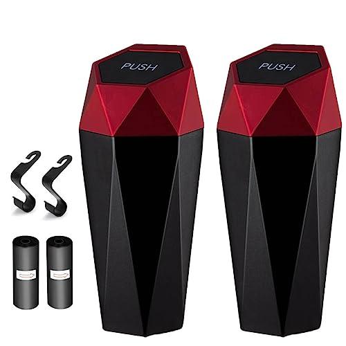Image of Car Trash Can,Interior Automotive Accessories,Mini Garbage Bin with Lid,Leakproof Vehicle Trash Bin,Used in Automotive Car Home Office Kitchen Bedroom(2 Packs,Red)