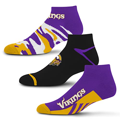 For Bare Feet NFL Minnesota Vikings CAMO BOOM 3 Pack Ankle Sock Team Colors Large