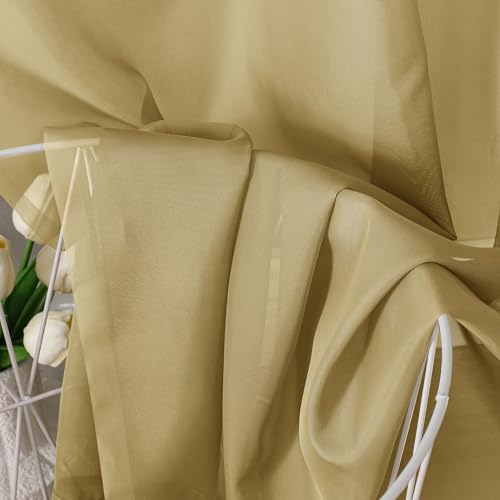 Image of OVZME Gold Sheer Curtains 84 Inches Long 2 Panels - Soft Light Filtering Window Sheer Panels for Living Room /Bedroom, Top Dual Rod Pocket, 1 Pair, Each 42Wx84L Inches