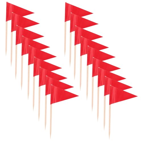 SOLUSTRE 100pcs Blank Solid Toothpick Flags Mini Labeling Marking Diy Triangle Plain Stick Flags for Cocktail Fruit Cupcakes Toppers Food Decorations