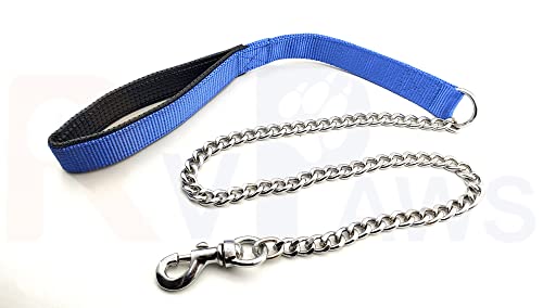 Image of RvPaws Diamond Cut Heavy Duty Dog Leash Metal Dog Leash Dog Chain with Padded Handle, Durable Leash Grinder Chain Heavy Hook Handle Leash Chain (Blue)