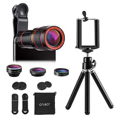 Phone Camera Lens, 12X Zoom Lens, Fisheye Lens, Macro Lens and Wide Angle (Attached Together), Phone Holder, Tripod, Telephoto Lens for Tik Tok, Yotube, Vlog, Video, Compatible with iPhone, Smartphone