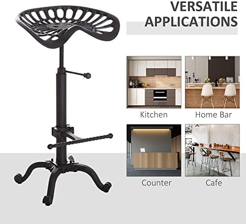 HOMCOM Vintage Industrial Metal Tractor Seat Bar Stool, Adjustable Cast Iron