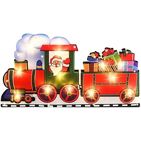 ALLADINBOX 17 Inch Window Silhouette Lighted Christmas Decorations Santa Clause and Gifts on Train Design - Wall Hanging/Table Mantel Light Up Holiday Ornament Indoor/Outdoor (2AA not Included) Cover