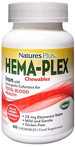 NaturesPlus HemaPlex - Gentle Iron Supplement with Vitamin C, Methyl B12, Folate - Blood Health, Immunity and Energy - Vegan, Gluten Free (Chewable)