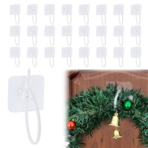 Acostop 24 Pcs Christmas Garland Hangers for Mantle - No Drill & Strong Load-Bearing Hooks Adjustable Ties for Window Fireplace Front Door Xmas Stocking Holders Wreath Decorations