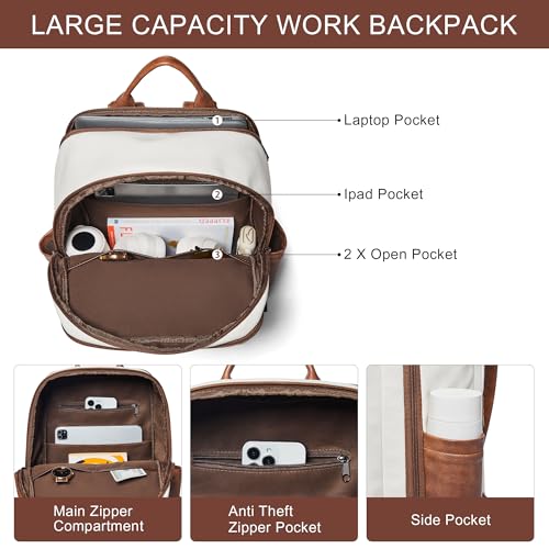 Leather Laptop Backpack, Fits 15.6" Laptop, Travel Backpack with Water Bottle Pocket and Trolley Sleeve, Perfect for Teachers, Nurses, Commuters, Everyday Use 6